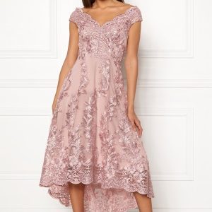 Goddiva Embroidered Lace Dress Blush M (UK12)