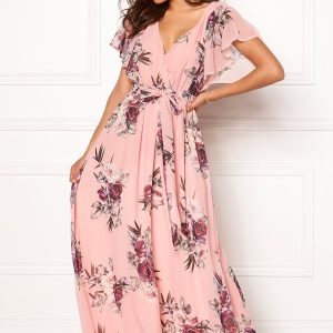 Goddiva Flutter Floral Maxi Dress Peach XL (UK16)