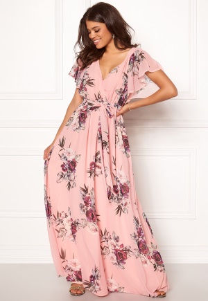 Goddiva Flutter Floral Maxi Dress Peach S (UK10)