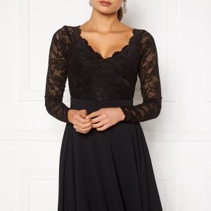 Goddiva Long Sleeve Lace Skater Dress Black XXS (UK6)
