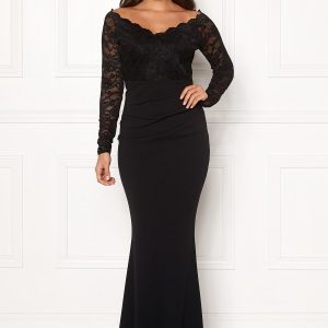 Goddiva Lace Trim Maxi Dress Black XXS (UK6)