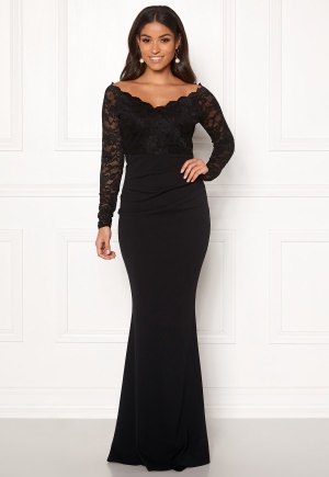 Goddiva Lace Trim Maxi Dress Black XS (UK8)