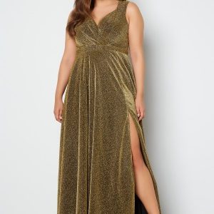 Goddiva Curve Glitter Wrap Front Maxi Dress With Split Gold 44 (UK16)