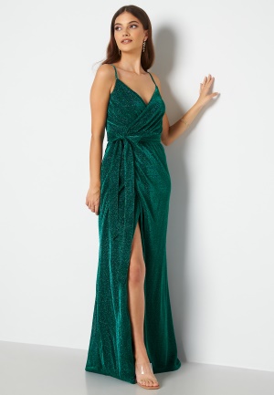 Goddiva Glitter Wrap Front Maxi Dress Emerald XXS (UK6)