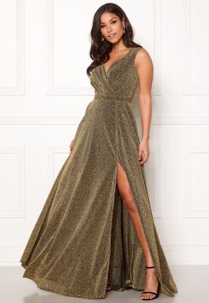 Goddiva Glitter Wrap Maxi Dress Gold XL (UK16)