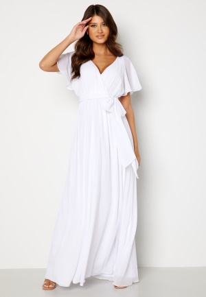 Goddiva Flutter Sleeve Chiffon Maxi Dress White S (UK10)