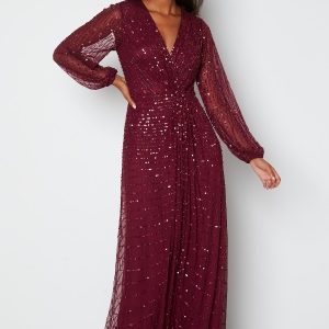 AngelEye Long Sleeve Sequin Dress Burgundy S (UK10)