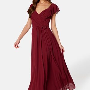 Bubbleroom Occasion Butterfly Sleeve Draped Chiffon Gown Wine-red 46