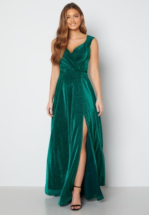 Goddiva Glitter Wrap Maxi Dress Emerald S (UK10)
