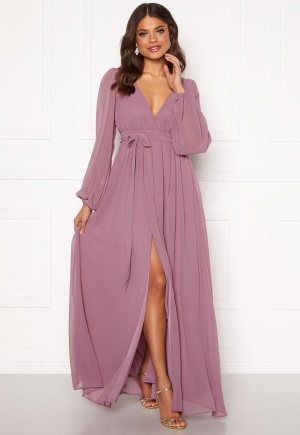 Goddiva Long Sleeve Chiffon Dress Dusty Lavendel XL (UK16)
