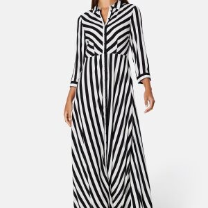 Y.A.S Savanna Long Shirt Dress Black Stripe:W WHITE XS