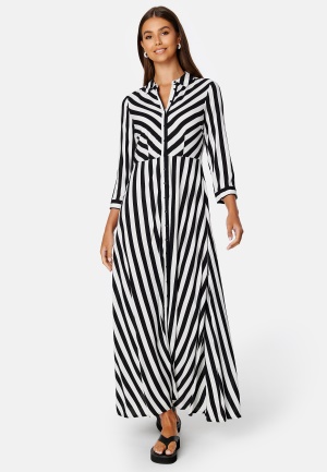 Y.A.S Savanna Long Shirt Dress Black Stripe:W WHITE S