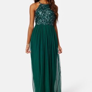 AngelEye High Neck Sequin Maxi Dress Emerald L (UK14)