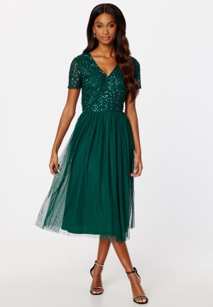 AngelEye Short Sleeve Sequin Embellished Midi Dress Emerald XXL (UK18)