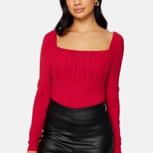 BUBBLEROOM Rushed Square Neck Long Sleeve Top Red M