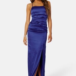 Bubbleroom Occasion Ruched Satin Strap Gown Blue 36