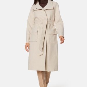 FOREVER NEW Perry Funnel Neck Wrap Coat Cream 38