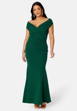 Goddiva Curve Bardot Pleat Maxi Dress Emerald 44 (UK16)