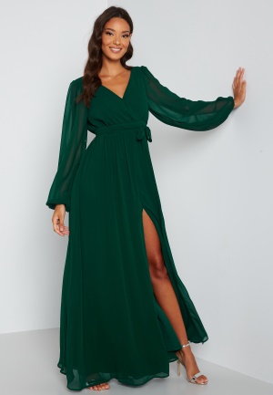 Goddiva Long Sleeve Chiffon Dress Green XXL (UK18)