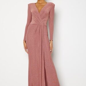 Goddiva Long Sleeve Glitter Maxi Dress Rose M (UK12)