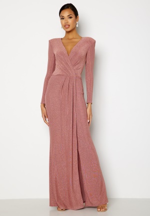 Goddiva Long Sleeve Glitter Maxi Dress Rose XXL (UK18)