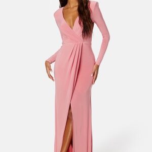 Goddiva Long Sleeve Maxi Dress Warm Pink S (UK10)