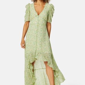 BUBBLEROOM Summer Luxe High-Low Midi Dress Green / Floral 34