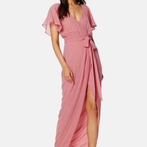 Goddiva Flutter Chiffon Wrap Maxi Dress Warm Pink XL (UK16)