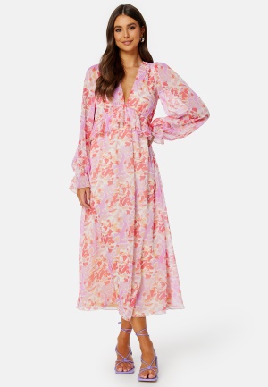 BUBBLEROOM Summer Luxe Frill Midi Dress Pink / Multi S