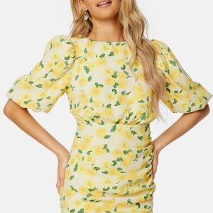 Bubbleroom Occasion Balloon Sleeve Bow Midi Dress Yellow/Floral 36