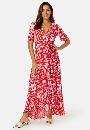 Happy Holly Ellinor long dress Coral red / Patterned 40/42