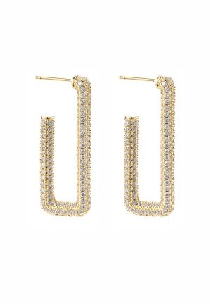 BY JOLIMA Monaco Rectangle Hoops Crystal Gold One size
