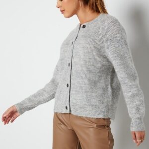 SELECTED FEMME Lulu LS knit short cardigan Light Grey Melange XL