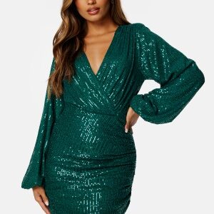Bubbleroom Occasion Sparkling Wrap Dress Dark green S