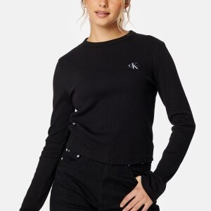 Calvin Klein Jeans Woven Label Rib Long Sleeve BEH Ck Black XS