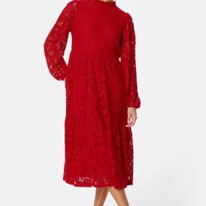 BUBBLEROOM Blanca Midi Lace Dress Red 36