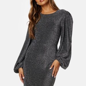 BUBBLEROOM Puff Sleeve Sparkling Dress Silver XS