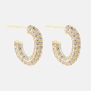 BY JOLIMA Monaco Pave Hoops 13 mm Gold One size