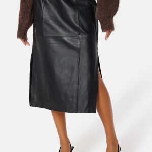 SELECTED FEMME Fianna HW Midi Leather Skirt Black 34