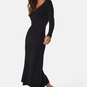 BUBBLEROOM Knitted Rouched Midi Dress Black XS