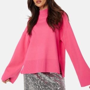 Pieces Pcfenda LS High Neck Knit Hot Pink S
