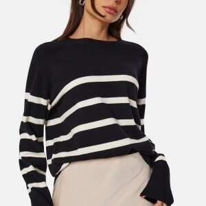 Pieces Sia LS Knit Pullover Black Stripe: White S