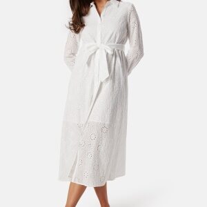 BUBBLEROOM Belted Broderie Anglaise Shirt Dress White 36