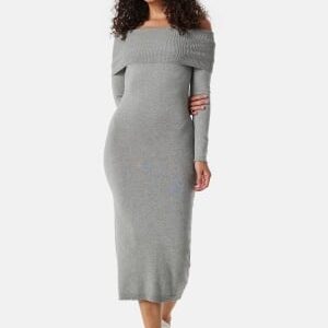 BUBBLEROOM Knitted Off Shoulder Dress Grey melange S