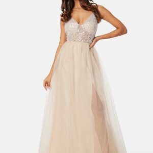 Bubbleroom Occasion Pearl embroidered tulle gown Light champagne 38