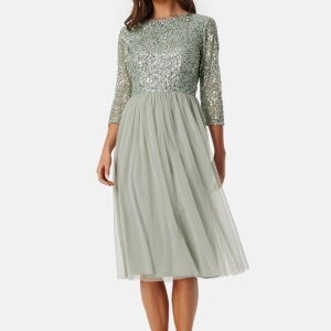 AngelEye Sequin Bodice Mid Dress Sage Green S (UK10)