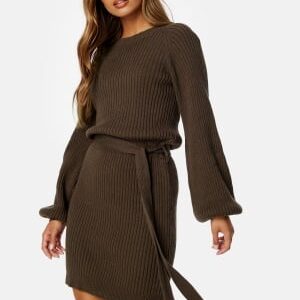 BUBBLEROOM Amira Knitted Short Dress Brown L