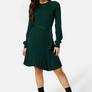 BUBBLEROOM Rib Knitted Skater Dress Dark green XS