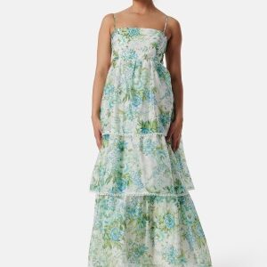 FOREVER NEW Shauna Scallop Trim Midi Dress Green/Floral 42