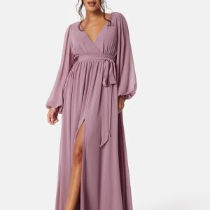 Goddiva Long Sleeve Chiffon Dress Dusty Lavendel S (UK10)